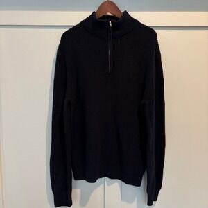 Quince Sweater Men Large Navy Organic Cotton Quarter-Zip Shaker Stitch Mock Neck